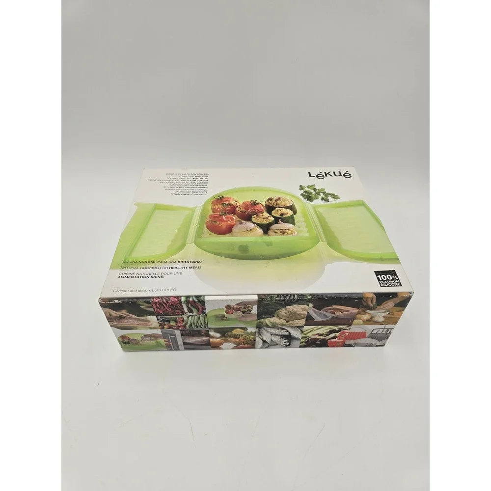 Lekue Silicone Steam Case with Tray and Cookbook Healthy Microwave Steamer Set